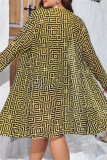 Khaki Ombre Print Long Sleeve Tops Backless Halter Bikini Set Lace Up Mini Shorts Beach Vacation Three Piece Swimsuit Set (With Paddings)