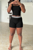 Black U Neck Sleeveless Tank Crop Tops And Shorts Casual Sportswear Two Pieces Shorts Set