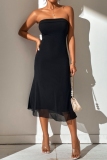 Black Backless Strapless Sleeveless Formal Evening Party Prom Tube Midi Dresses