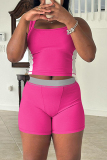 Black U Neck Sleeveless Tank Crop Tops And Shorts Casual Sportswear Two Pieces Shorts Set