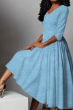 Casual Abstract Floral Print V Neck Half Sleeve High Waisted A-line Vacation Long Maxi Dresses