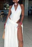 Pink Backless Spaghetti Strap Sleeveless One Pieces Bodysuit And Lace Up Maxi Skirt Vacation Two Pieces Sets