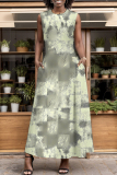Brown O Neck Off Shoulder Sleeveless Pocket Casual Outings Plus Size Tank Maxi Dress