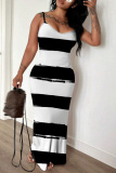 Lake Blue Print Sleeveless Backless Spaghetti Strap Casual Bodycon Maxi Slip Dresses