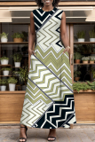 Brown O Neck Off Shoulder Sleeveless Pocket Casual Outings Plus Size Tank Maxi Dress