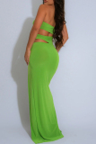 Pink Backless Sleeveless Strapless Metal Accessories Trim Hollow Out Slit Formal Evening Party Prom Maxi Dresses