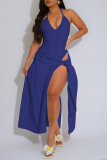 Pink Backless Spaghetti Strap Sleeveless One Pieces Bodysuit And Lace Up Maxi Skirt Vacation Two Pieces Sets