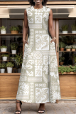 Brown O Neck Off Shoulder Sleeveless Pocket Casual Outings Plus Size Tank Maxi Dress