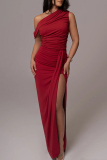 Black Sleeveless Oblique Collar Slit Formal Evening Party Prom Ruched Maxi Dresses