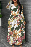 Dark Purple Graphics Print O Neck Long Sleeve Casual Loose Maxi Dresses