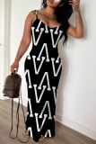 Lake Blue Print Sleeveless Backless Spaghetti Strap Casual Bodycon Maxi Slip Dresses
