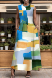 Brown O Neck Off Shoulder Sleeveless Pocket Casual Outings Plus Size Tank Maxi Dress