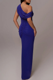 Black Sleeveless Oblique Collar Slit Formal Evening Party Prom Ruched Maxi Dresses