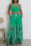 Blue Casual Pocket Strap Design Cut Out Contrast Drawstring Mid Waist Loose Straight Bottoms Pants