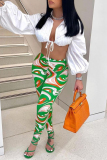 White Lace Up Turndown Collar Lantern Sleeve Crop Shirt