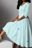 Casual Abstract Floral Print V Neck Half Sleeve High Waisted A-line Vacation Long Maxi Dresses