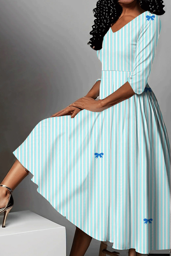 Casual Abstract Floral Print V Neck Half Sleeve High Waisted A-line Vacation Long Maxi Dresses