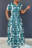 Dark Brown Graphics Print V Neck Short Sleeve Casual Loose Vacation Maxi Dresses