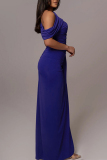 Black Sleeveless Oblique Collar Slit Formal Evening Party Prom Ruched Maxi Dresses