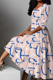 Casual Abstract Floral Print V Neck Half Sleeve High Waisted A-line Vacation Long Maxi Dresses