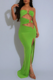 Pink Backless Sleeveless Strapless Metal Accessories Trim Hollow Out Slit Formal Evening Party Prom Maxi Dresses