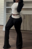 Black O Neck Long Sleeve Shirt and Yoga Pants Casual Outings Two Piece Matching Set