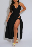 Pink Backless Spaghetti Strap Sleeveless One Pieces Bodysuit And Lace Up Maxi Skirt Vacation Two Pieces Sets