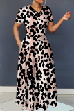 Dark Brown Graphics Print V Neck Short Sleeve Casual Loose Vacation Maxi Dresses