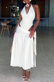 Pink Backless Spaghetti Strap Sleeveless One Pieces Bodysuit And Lace Up Maxi Skirt Vacation Two Pieces Sets