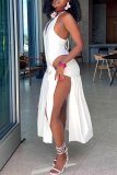 Pink Backless Spaghetti Strap Sleeveless One Pieces Bodysuit And Lace Up Maxi Skirt Vacation Two Pieces Sets