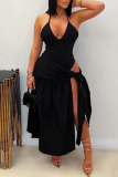 Pink Backless Spaghetti Strap Sleeveless One Pieces Bodysuit And Lace Up Maxi Skirt Vacation Two Pieces Sets