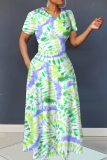 Multicolor Graphics Print O Neck Long Sleeve Casual Loose Vacation Maxi Dresses