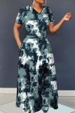 Multicolor Graphics Print O Neck Long Sleeve Casual Loose Vacation Maxi Dresses