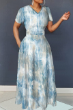 Multicolor Graphics Print O Neck Long Sleeve Casual Loose Vacation Maxi Dresses