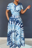 Multicolor Graphics Print O Neck Long Sleeve Casual Loose Vacation Maxi Dresses