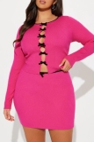 Black O Neck Long Sleeve Cut-Outs Front with Bow Tie Knitted Tops And Mini Skirt Casual Outings Two Pieces Dress Sets
