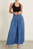Medium Blue Casual Plus Size Wide Leg Jeans
