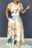 Multicolor Graphics Print O Neck Long Sleeve Casual Loose Vacation Maxi Dresses