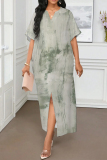 Multicolor Graphics Print Slit V Neck Half Sleeve Loose Casual Vacation Long Robe Dresses