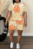 Grey Graphics Print O Neck Short Sleeve Oversize T Shirt and Shorts Sportwear Plus Size Two Piece Matching Set