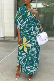 Multicolor Floral Print Turndown Collar Long Sleeve Buttons Slit Casual Vacation Maxi Shirt Dresses