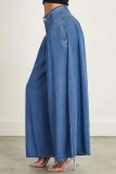 Medium Blue Casual Plus Size Wide Leg Jeans