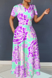 Multicolor Graphics Print O Neck Long Sleeve Casual Loose Vacation Maxi Dresses