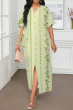 Multicolor Graphics Print Slit V Neck Half Sleeve Loose Casual Vacation Long Robe Dresses
