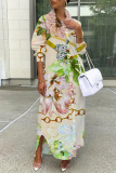 Multicolor Floral Print Turndown Collar Long Sleeve Buttons Slit Casual Vacation Maxi Shirt Dresses