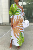 Multicolor Floral Print Turndown Collar Long Sleeve Buttons Slit Casual Vacation Maxi Shirt Dresses
