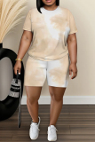 Grey Graphics Print O Neck Short Sleeve Oversize T Shirt and Shorts Sportwear Plus Size Two Piece Matching Set