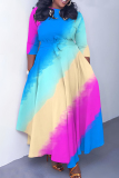 White Graphics Print O Neck 3/4 Sleeve Belted Pockets Long Vacation Casual Pleated A Line Maxi Dresses