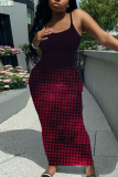 Black Red Sexy Casual Abstract Print Backless Spaghetti Strap Bodycon Long Maxi Slip Dresses