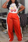 Green Casual Sportwear Contrast Stripe Patchwork Drawstring High Waist Straight Pants Trousers